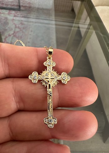 Şeffaf Quartz Taşlı Haç Kolye - Görsel 7