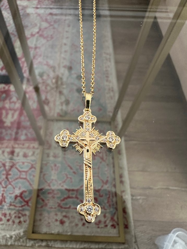 Şeffaf Quartz Taşlı Haç Kolye - Görsel 4