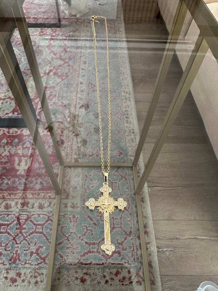 Şeffaf Quartz Taşlı Haç Kolye - Görsel 5