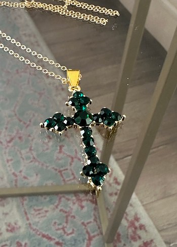 Yeşil Quartz Taşlı Haç Kolye - Görsel 4