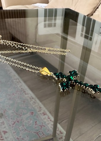 Yeşil Quartz Taşlı Haç Kolye - Görsel 3