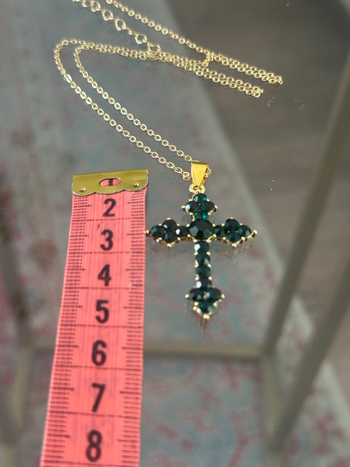 Yeşil Quartz Taşlı Haç Kolye - Görsel 5