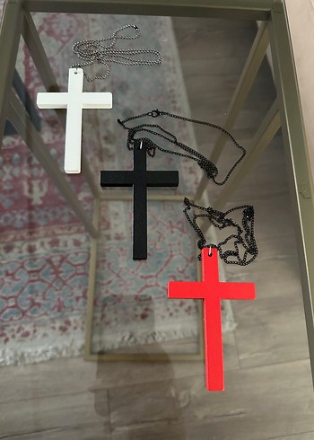 Gothik Ahşap Kırmızı Büyük Haç Kolye - Görsel 7