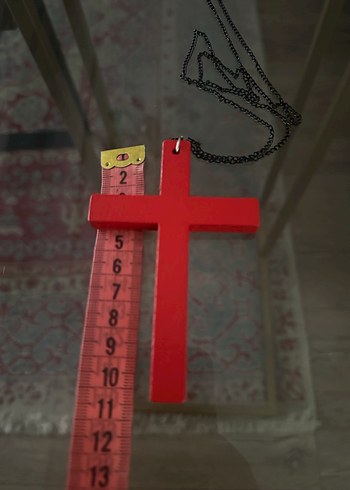 Gothik Ahşap Kırmızı Büyük Haç Kolye - Görsel 5