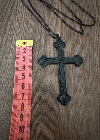 Gothik Büyük Boy Siyah Haç Kolye - Görsel 5