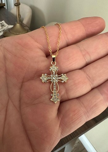 Quartz Taşlı Haç Kolye - Görsel 3