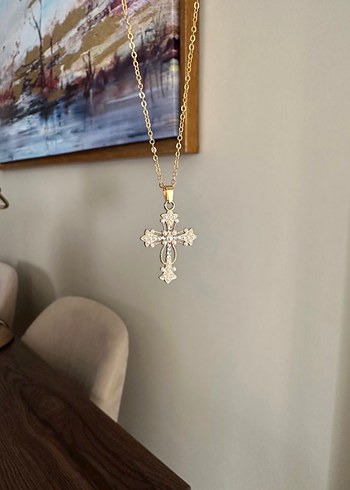 İnci Taşlı Haç Kolye - Görsel 2