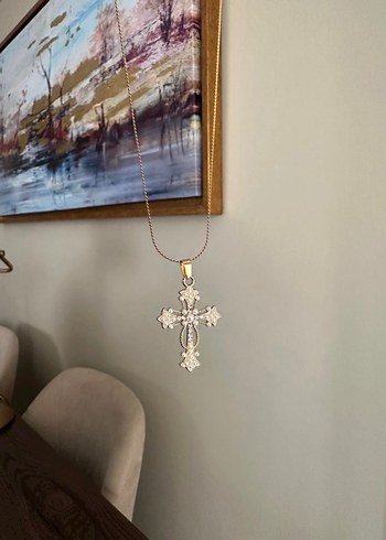İnci Taşlı Haç Kolye - Görsel 2