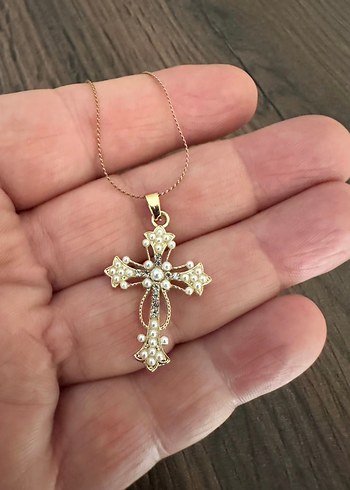 İnci Taşlı Haç Kolye - Görsel 3