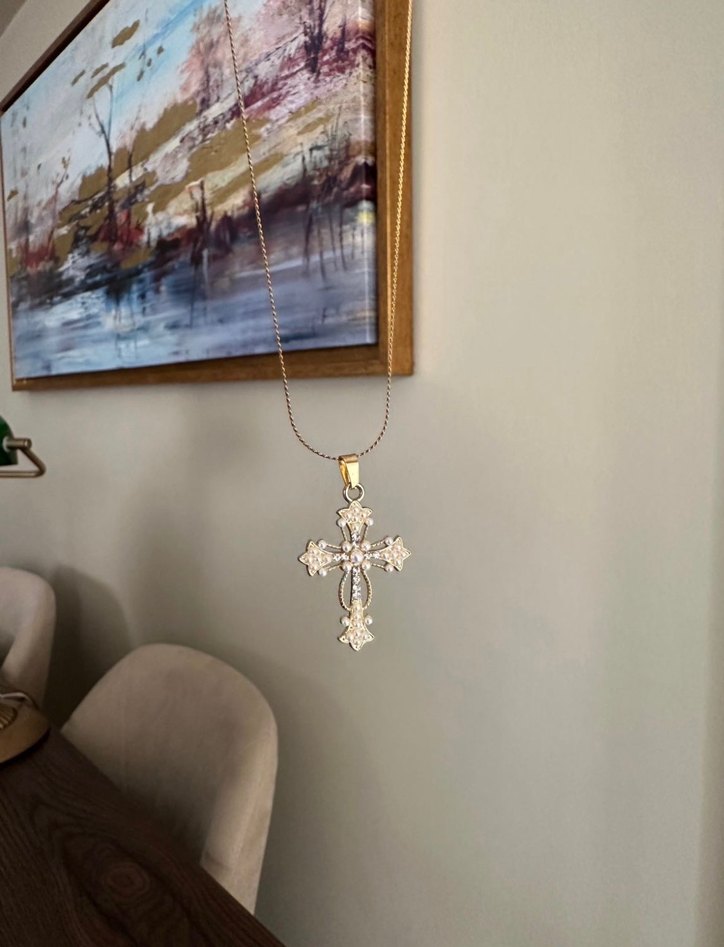 İnci Taşlı Haç Kolye - Görsel 2