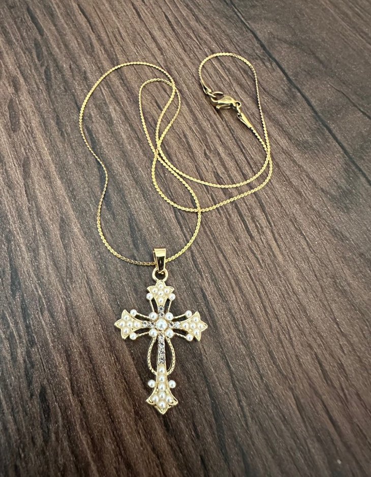 İnci Taşlı Haç Kolye - Görsel 4