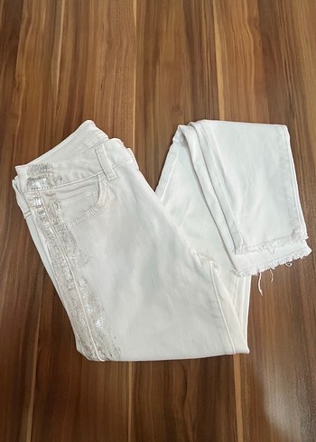 Beyaz Midi Kot Pantolon