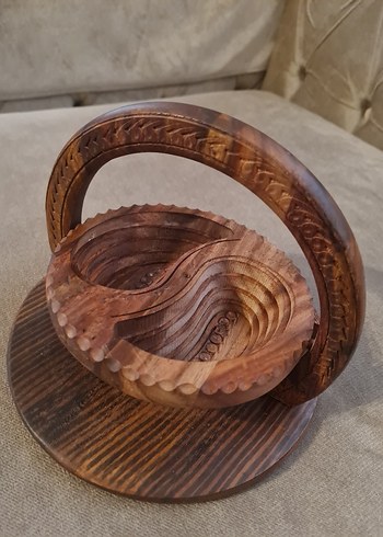 Kahverengi Ahşap El Oyma Çerezlik - Görsel 2