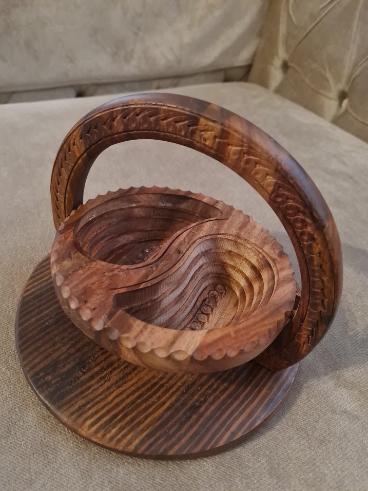 Kahverengi Ahşap El Oyma Çerezlik - Görsel 2