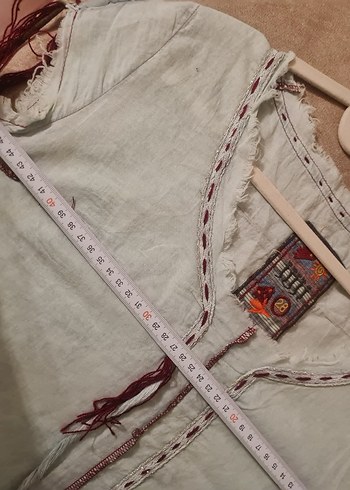 Turkuaz Nakışlı Bohem Keten Midi Elbise - Görsel 7