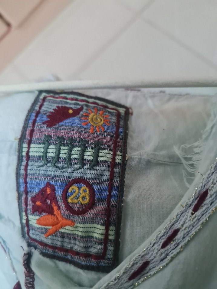 Turkuaz Nakışlı Bohem Keten Midi Elbise - Görsel 4