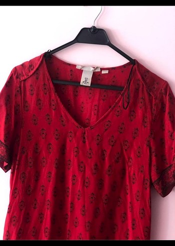 H&M Kısa Kollu Kırmızı Bohem Midi Elbise