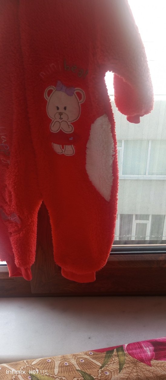 Kız Bebek Kırmızı Kürklü Tulum - Görsel 3