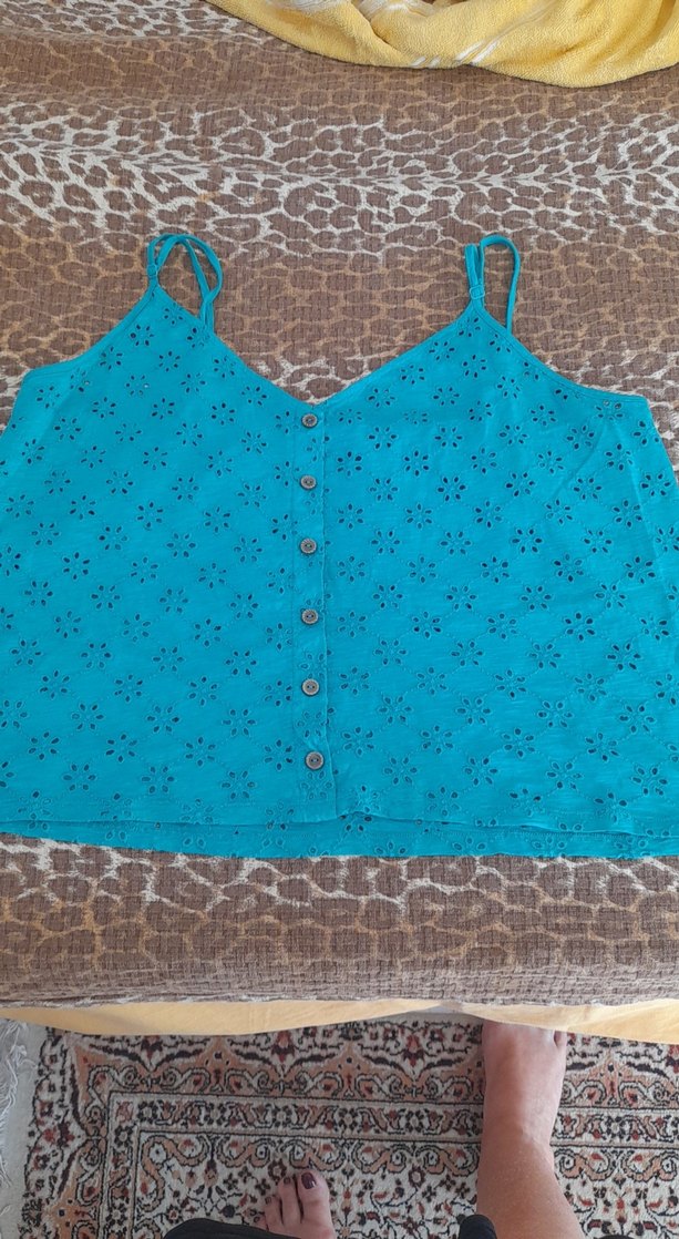 Bohem Düğmeli Turkuaz Nakışlı Mini Atlet bluz - Görsel 2