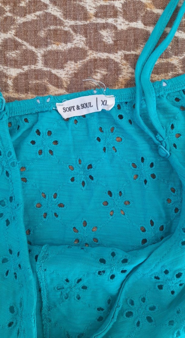 Bohem Düğmeli Turkuaz Nakışlı Mini Atlet bluz - Görsel 4