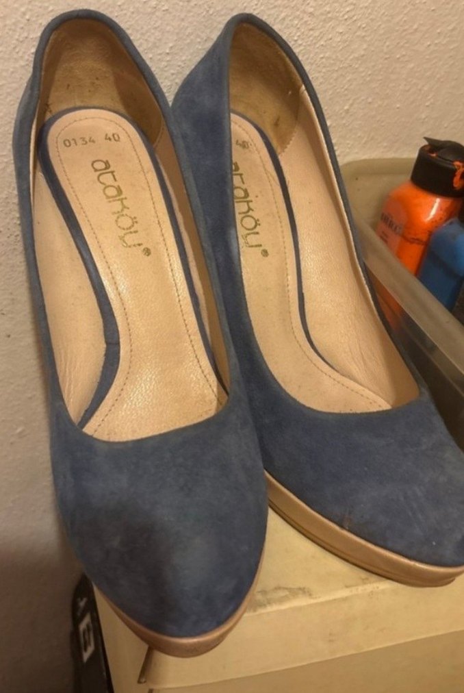 Mavi Süet Platform Topuklu Kadın Stiletto - Görsel 3