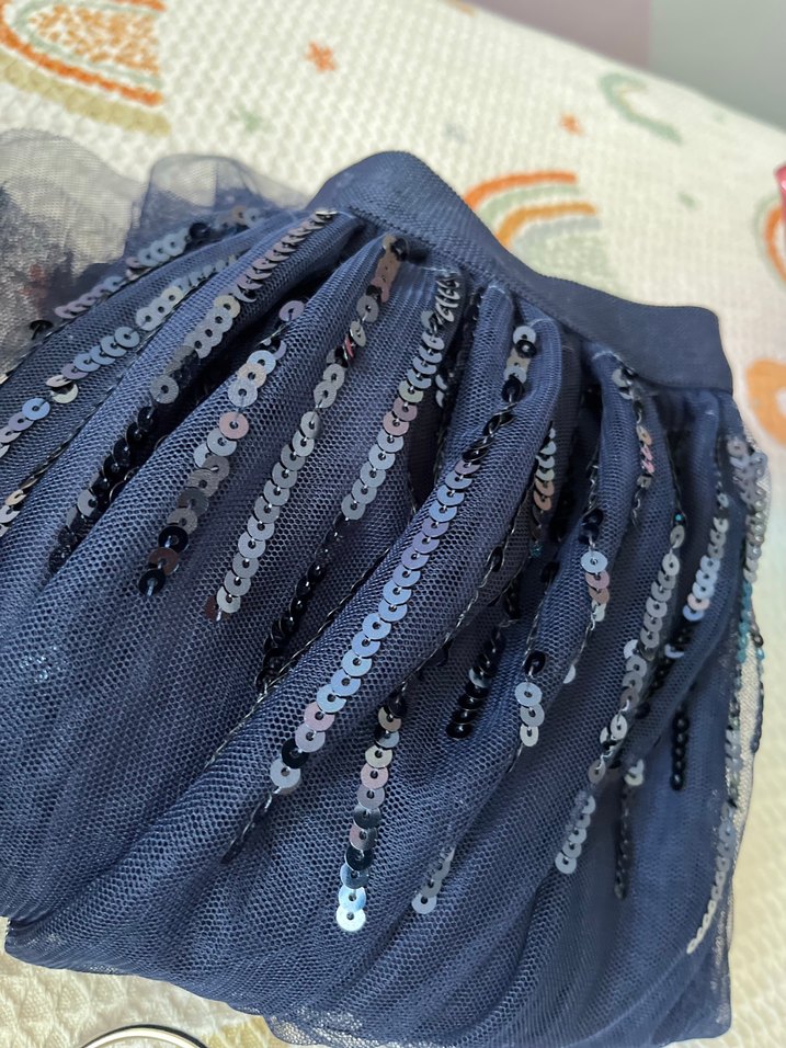 Koyu Mavi Nakışlı ve Fırfırlı Kız Eteği - Görsel 4