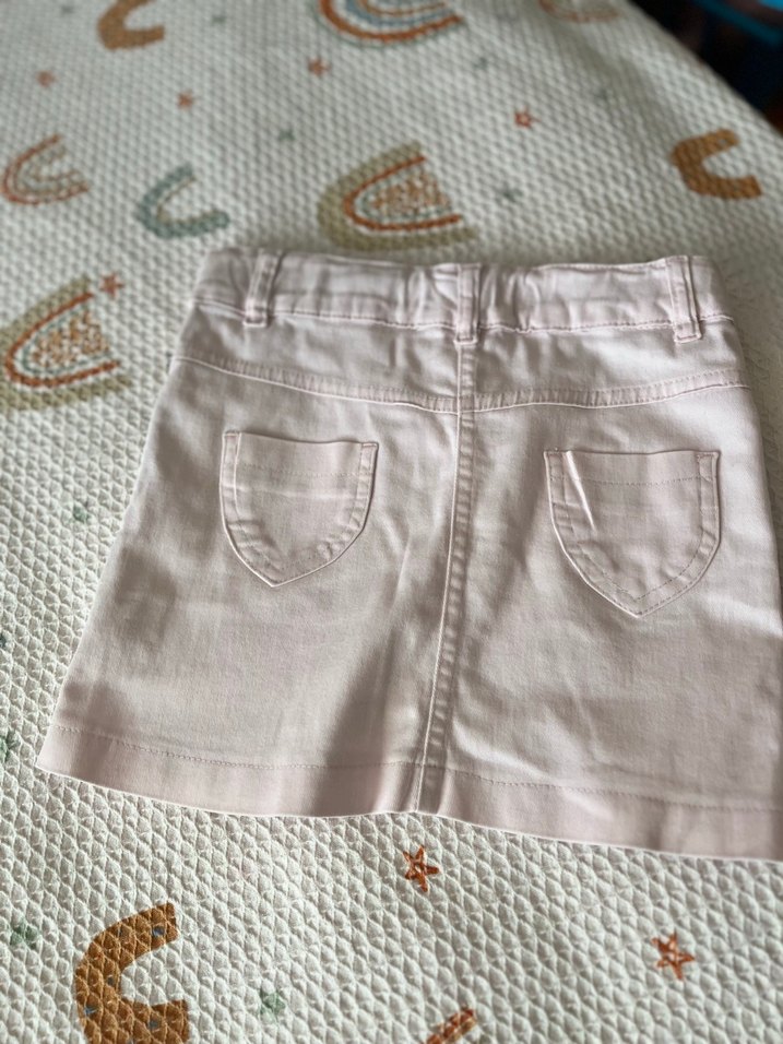 Düğmeli Pembe Kız Çocuk Pamuk Etek - Görsel 4