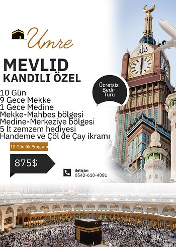 Mevlid Kandili Özel 10 Gün Umre Turu