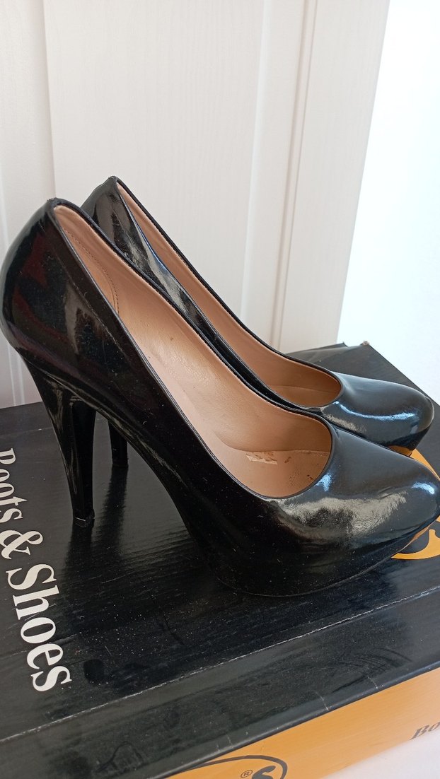 Kadın Siyah Rugan platform yüksek Topuklu Ayakkabı - Görsel 2