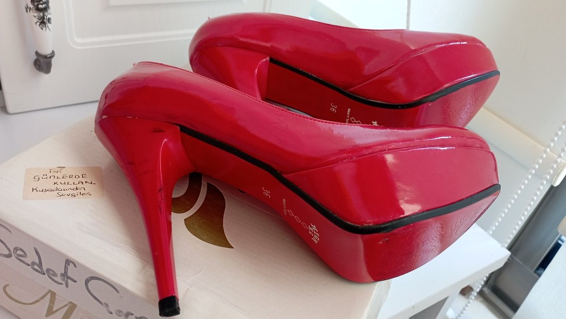 Kırmızı Rugan platform Topuklu Ayakkabı. - Görsel 2