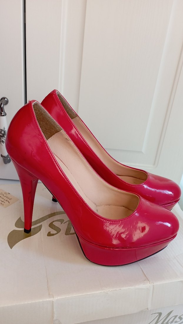 Kırmızı Rugan platform Topuklu Ayakkabı. - Görsel 3