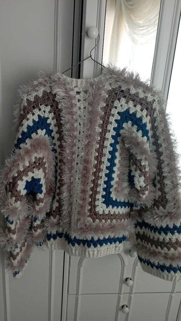 Kadın renkli Bohem Uzun Kollu el örgüsü Hırka - Görsel 2