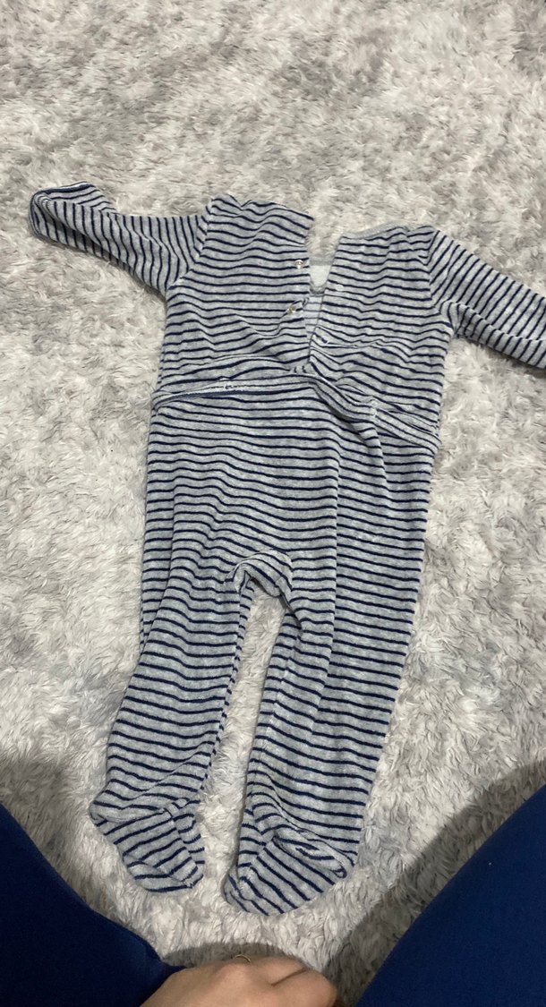 Gri Çizgili Uzun Kollu Bebek Tulumu - Görsel 4