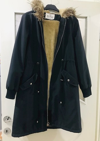 Siyah Midi Kadın Peluş Kürklü Ceket - Görsel 2