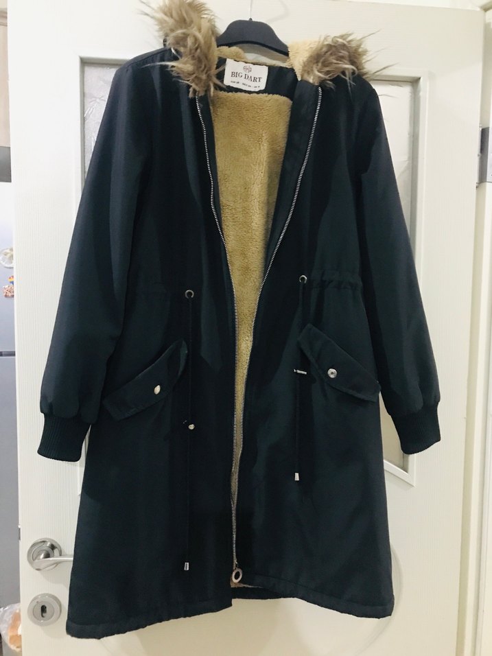 Siyah Midi Kadın Peluş Kürklü Ceket - Görsel 2