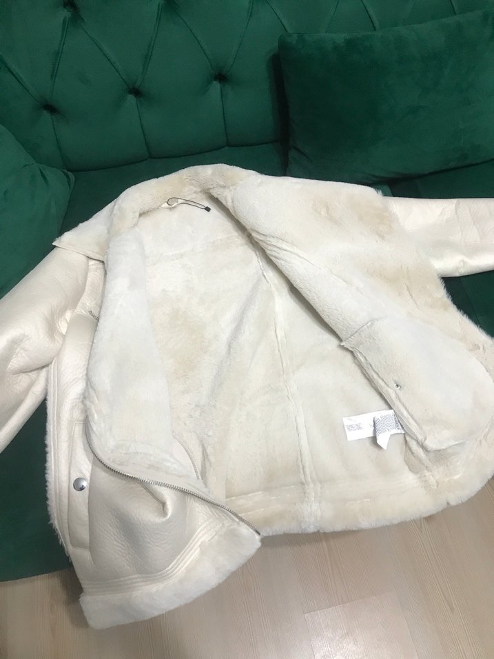 Beyaz Kadın Kürklü Street Wear Ceket - Görsel 2