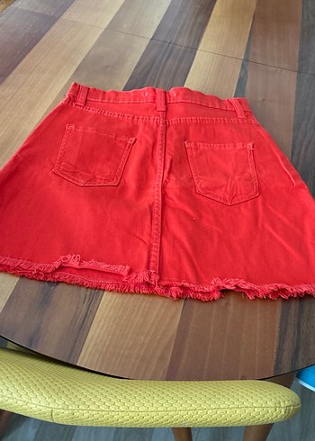 s Beden Kırmızı Volanlı Midi Mini Etek
