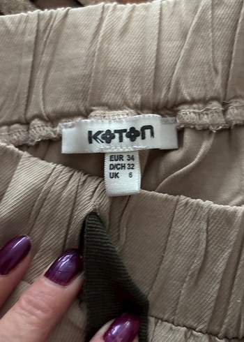 34 Beden camel Renk Bej Bol Kesim Keten Kadın Pantolon