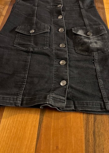 Siyah Düğmeli Denim Mini Tulum - Görsel 2