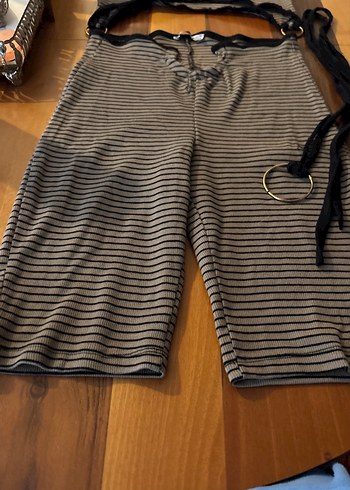 Gri Çizgili Mini Hamile Şortu - Görsel 2