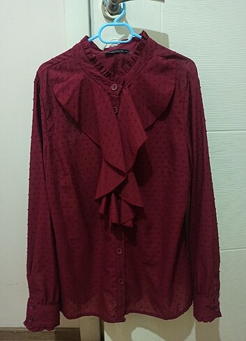 42 Beden Bordo Volanlı Gömlek