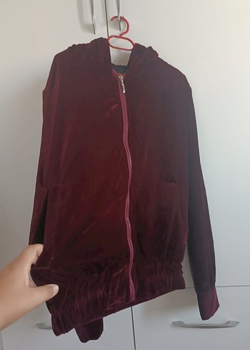 Bordo Süet Fermuarlı Uzun Kollu Kadın Ceket