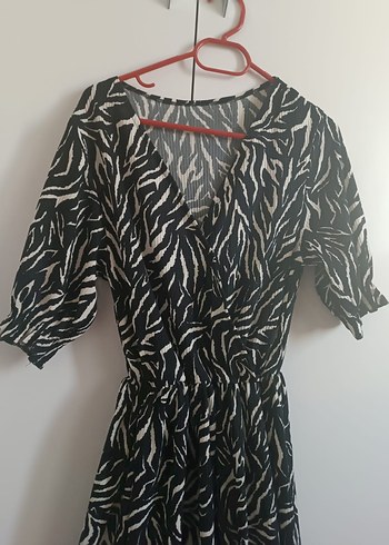 xs Beden siyah Renk Bohem Siyah Gri Zebra Desenli Uzun Elbise