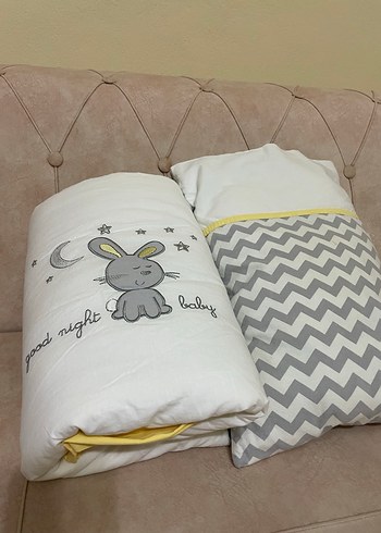Gri Yıldız Desenli Pamuk Bebek nevresim seti ve yorgan yastık - Görsel 2