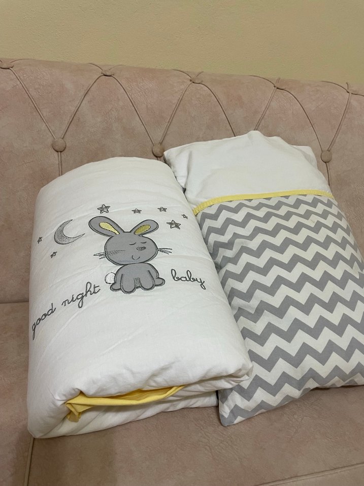 Gri Yıldız Desenli Pamuk Bebek nevresim seti ve yorgan yastık - Görsel 2