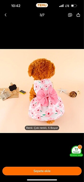 Fiyonklu çiçekli köpek elbise