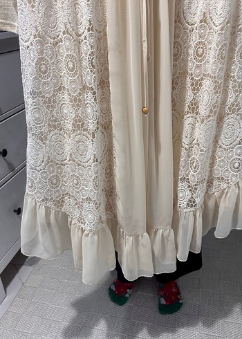 Krem rengi Uzun Beyaz Bohem Kadın ikili takım - Görsel 2