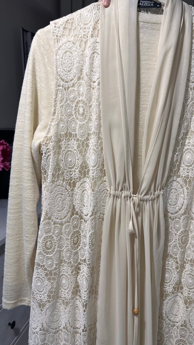 Krem rengi Uzun Beyaz Bohem Kadın ikili takım - Görsel 4