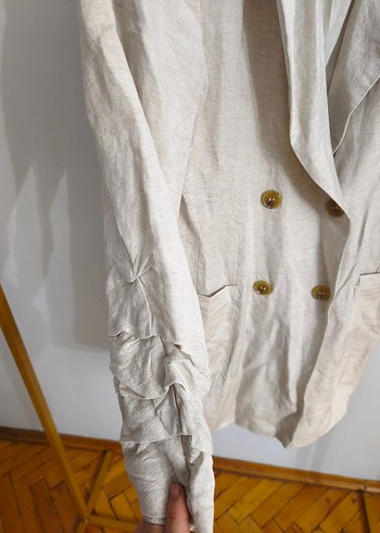 Bej Keten Kadın Blazer Ceket - Görsel 2