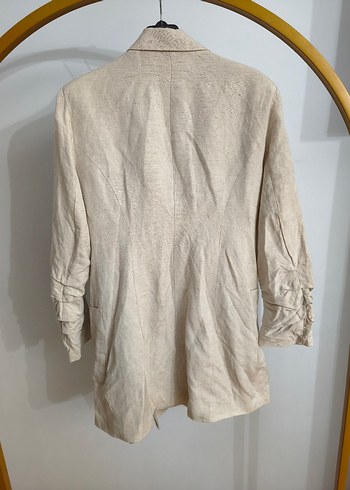 Bej Keten Kadın Blazer Ceket - Görsel 4